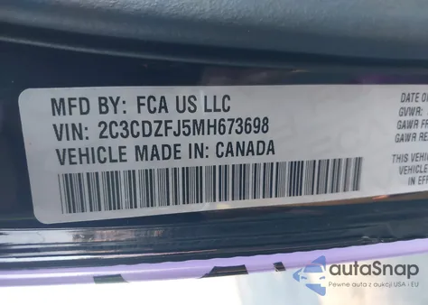 2021 Dodge Challenger R/T Scat Pack z USA, uszkodzony, nr VIN 2C3CDZFJ5MH673698